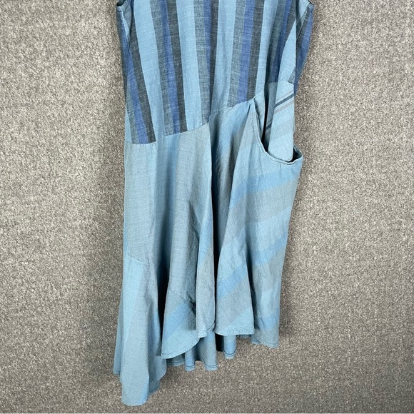 Cynthia Ashby Womens Small Twirl Dress Lagenlook Pocket Stripe Asymmetrical Blue - Picture 4 of 11
